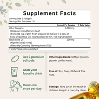 Supplement Facts panel for PureOregano™ Oil Of Oregano